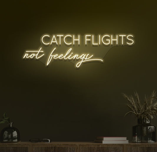 Catch flights not feelings neon sign
