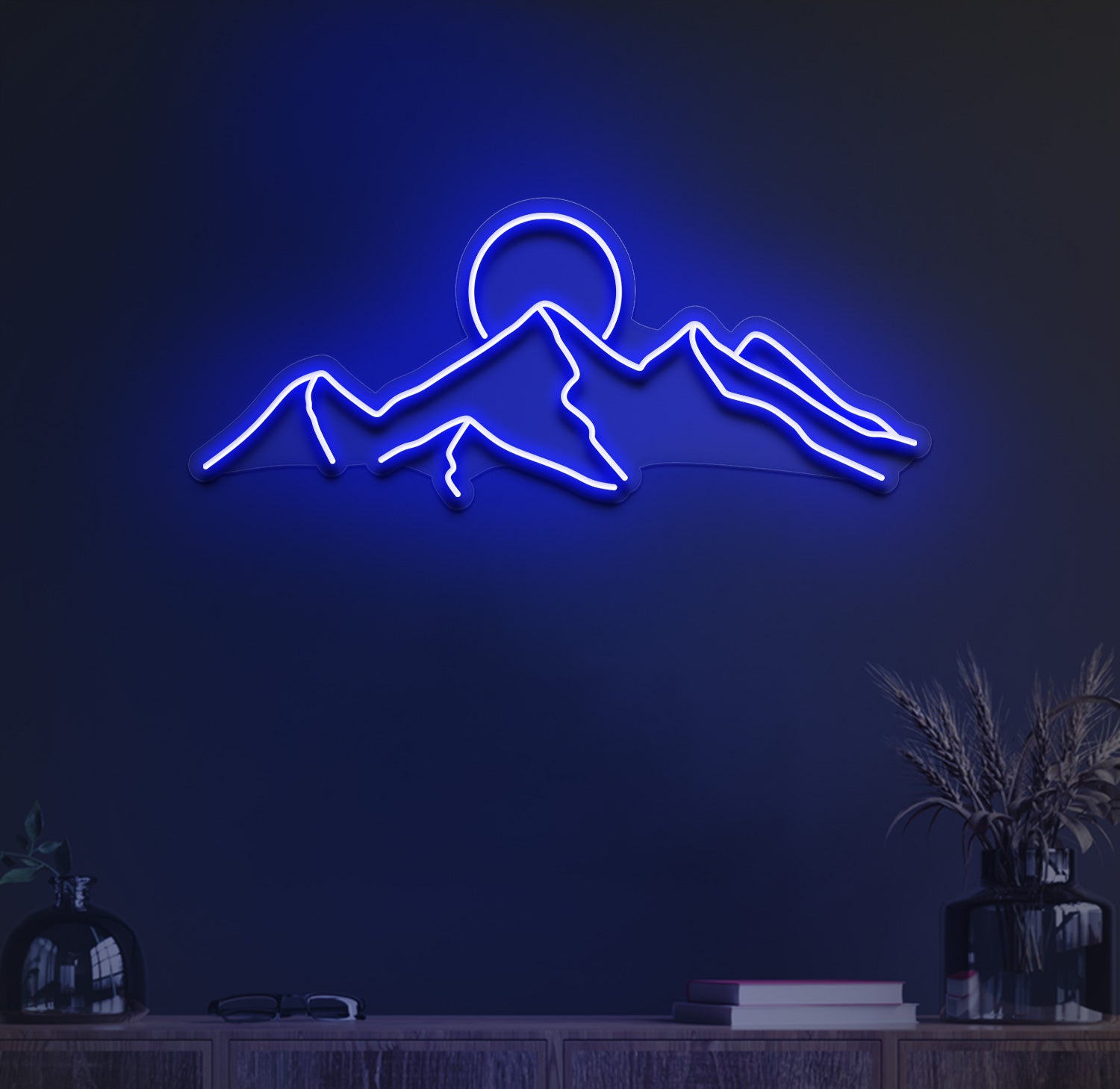 mountains sunset neon sign