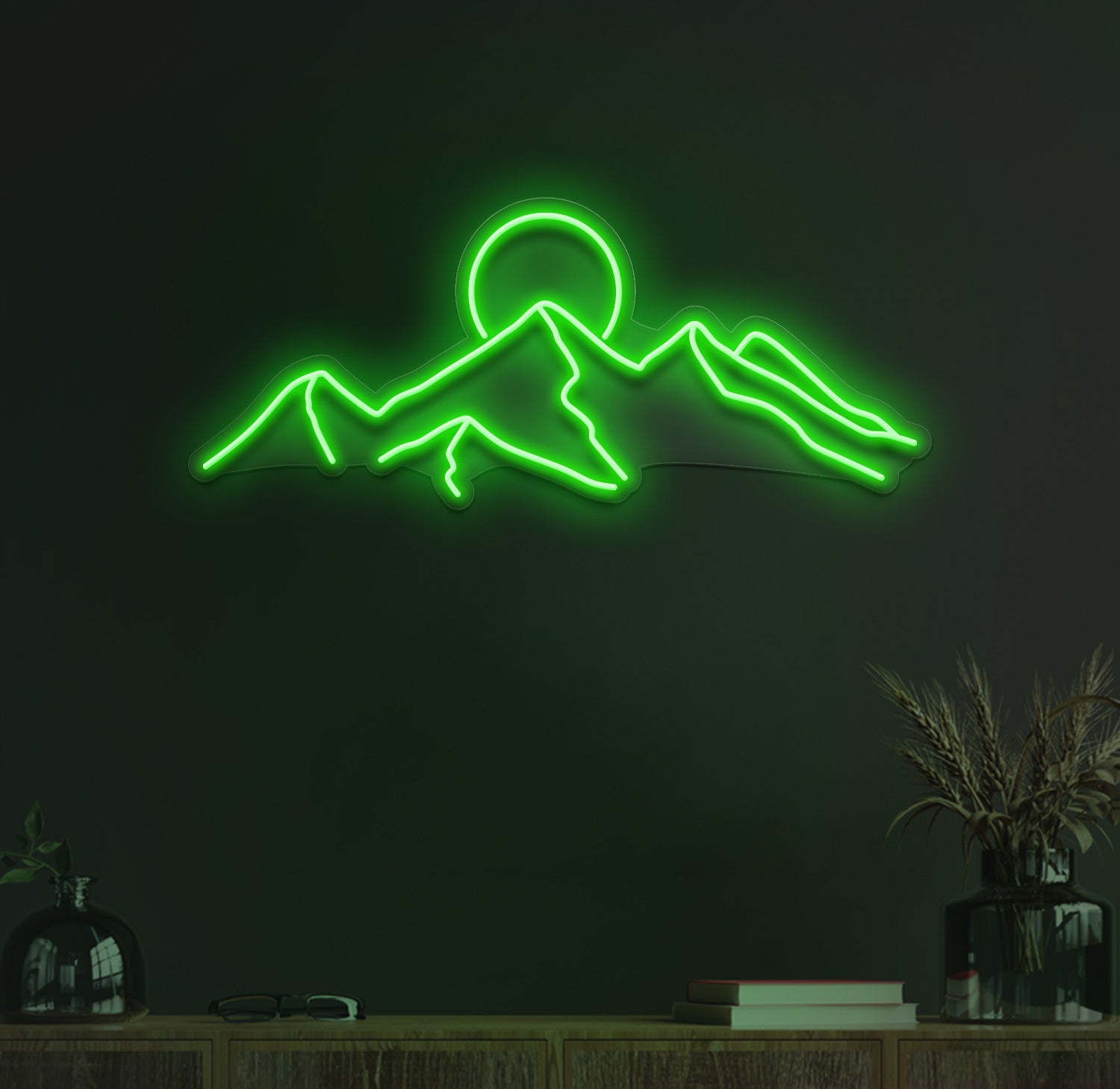 mountains sunset neon sign