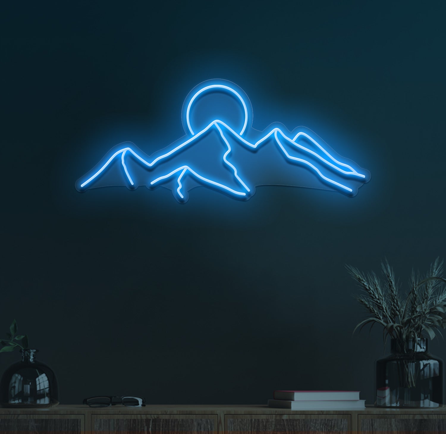 mountains sunset neon sign