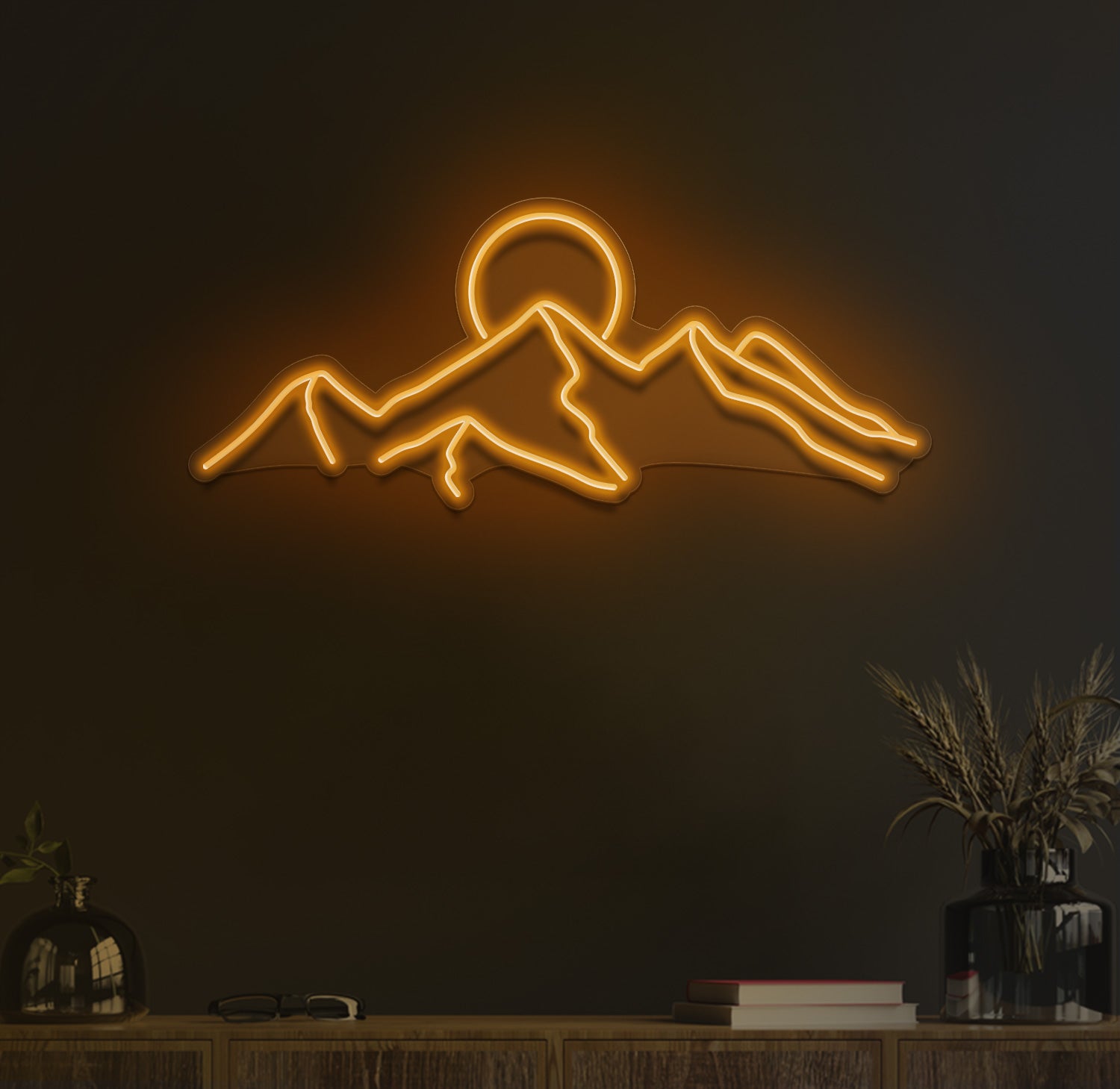 mountains sunset neon sign