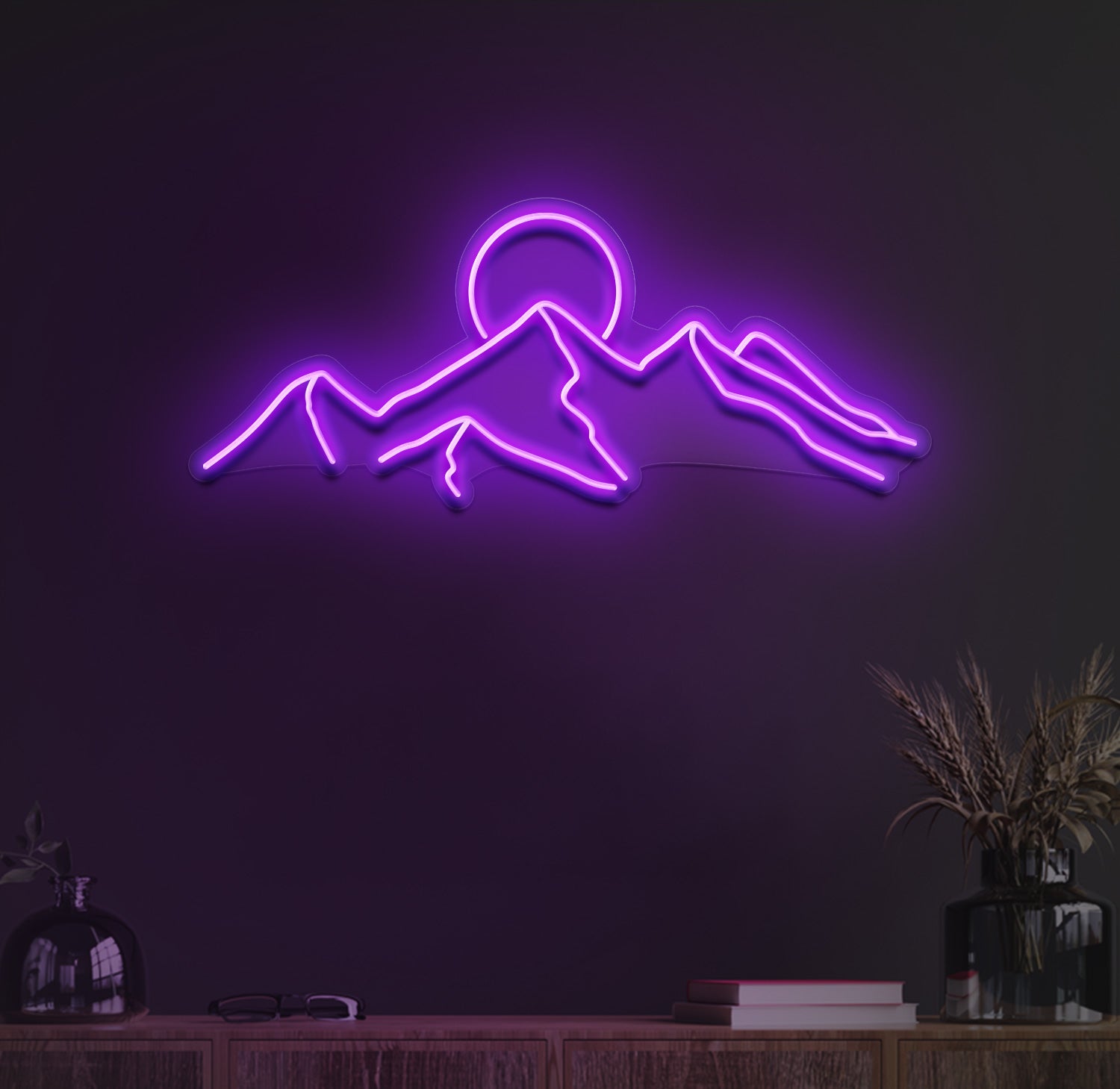 mountains sunset neon sign