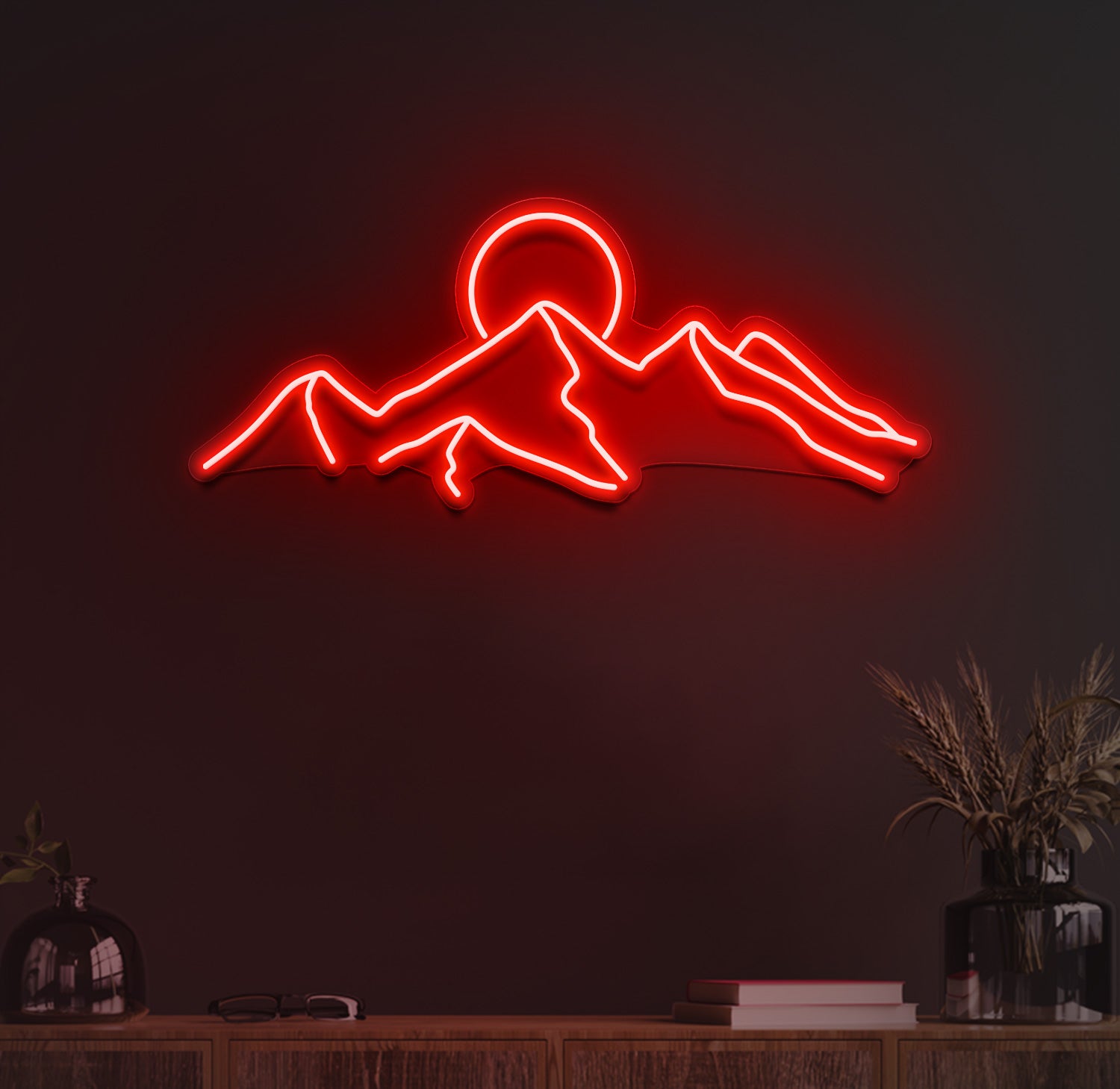 mountains sunset neon sign