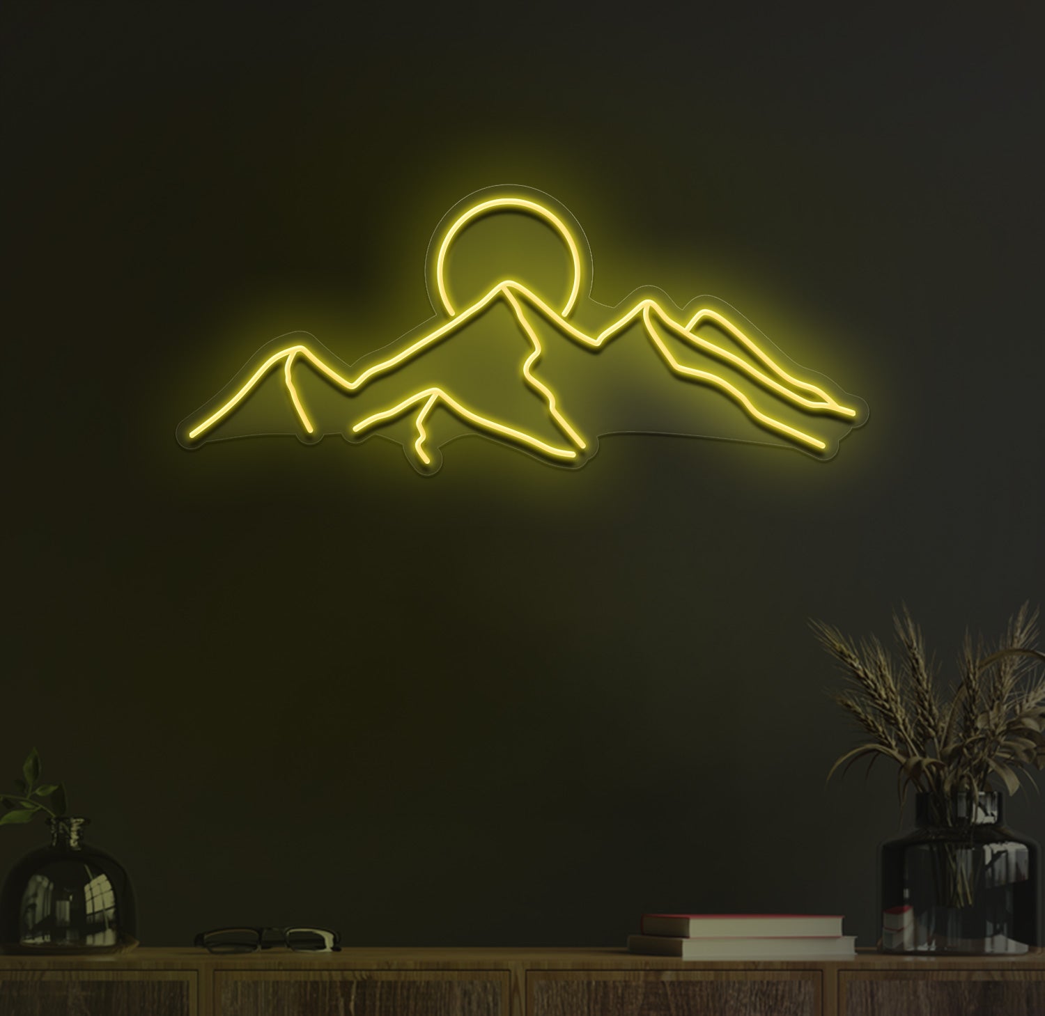 mountains sunset neon sign