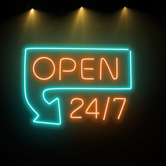 Open 24-7 neon sign