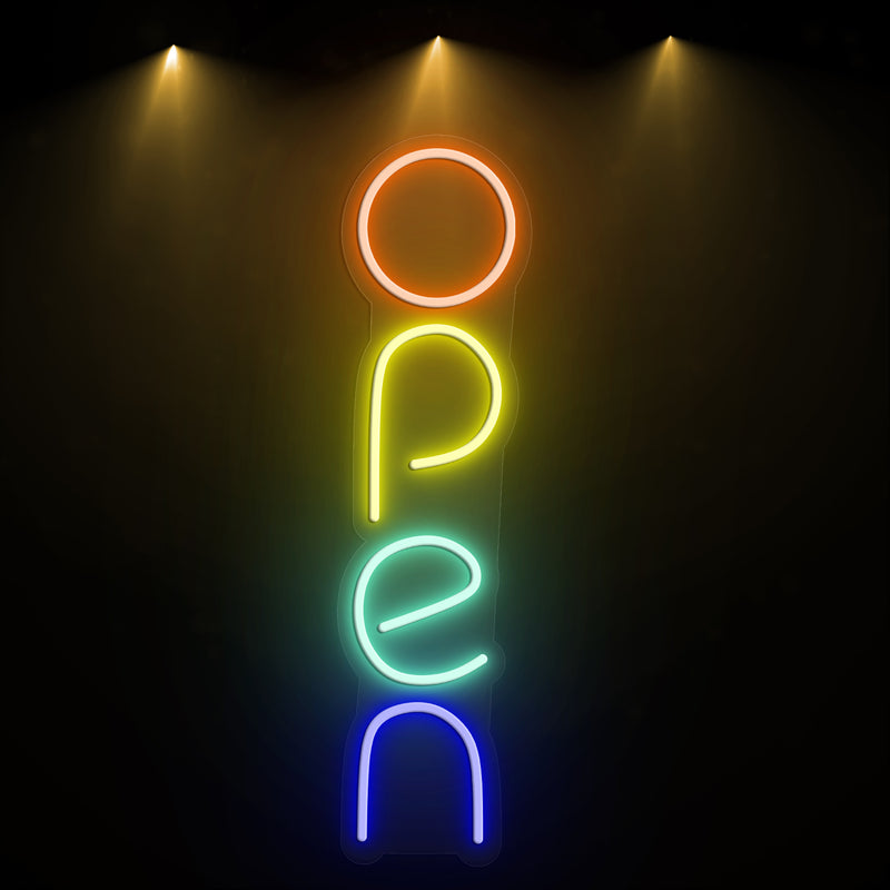 Vertical open neon sign