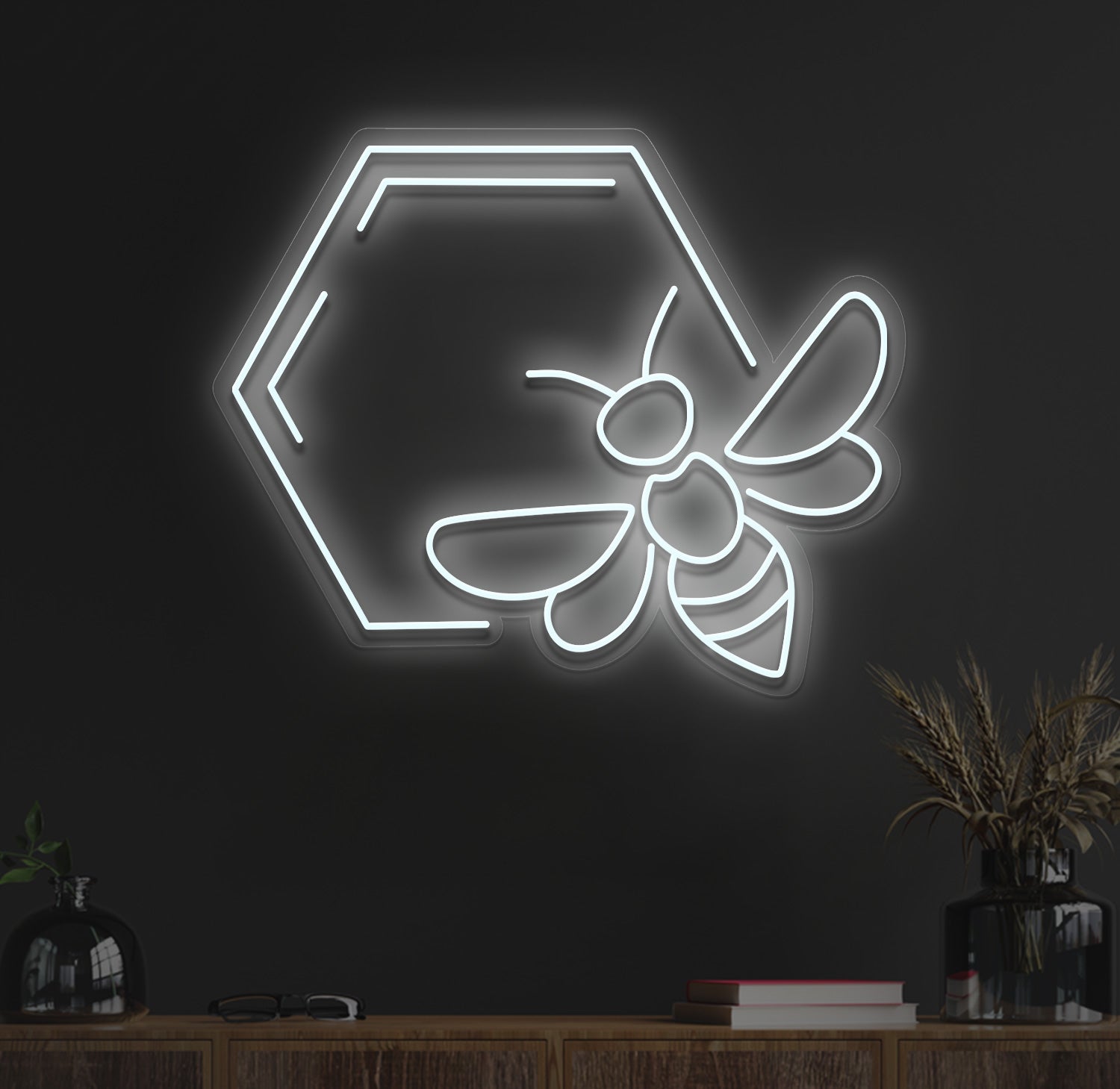 Honeycomb bee neon sign