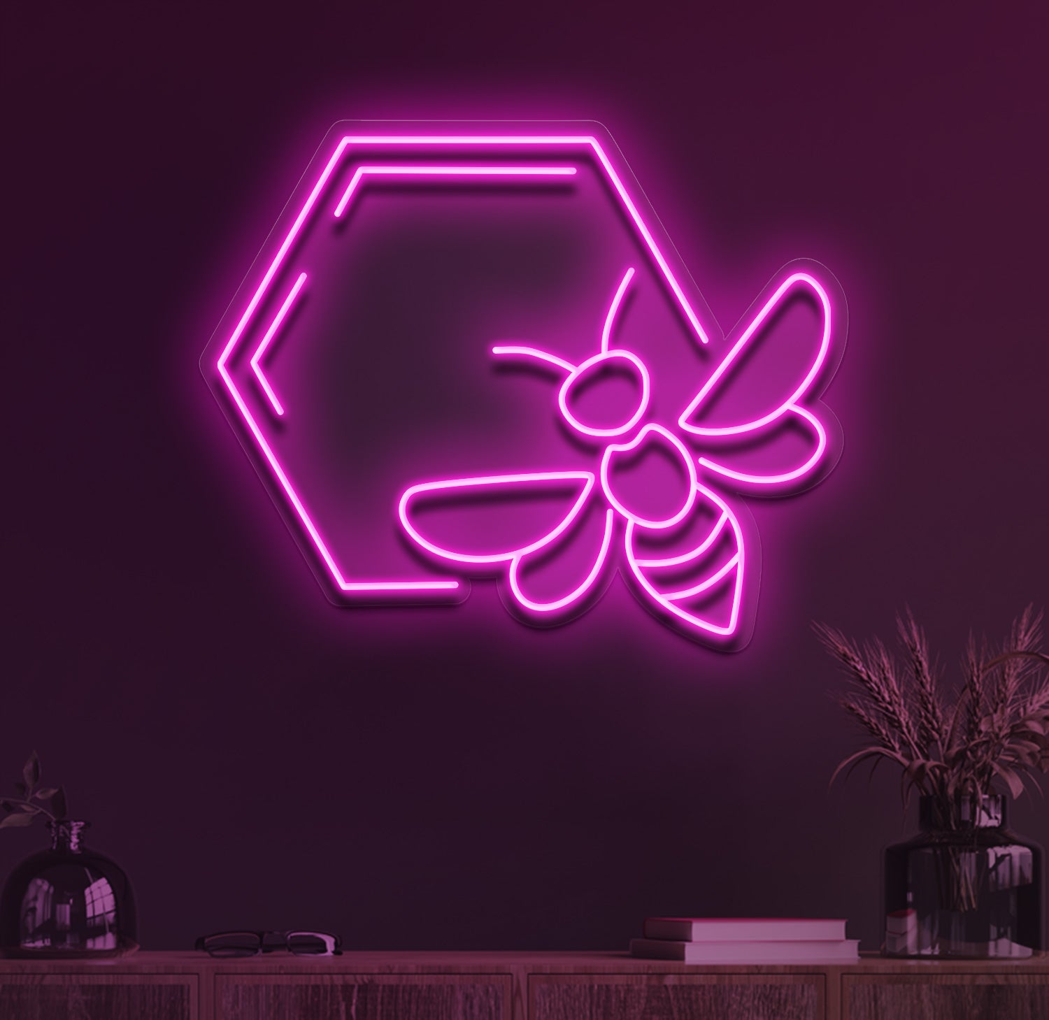 Honeycomb bee neon sign