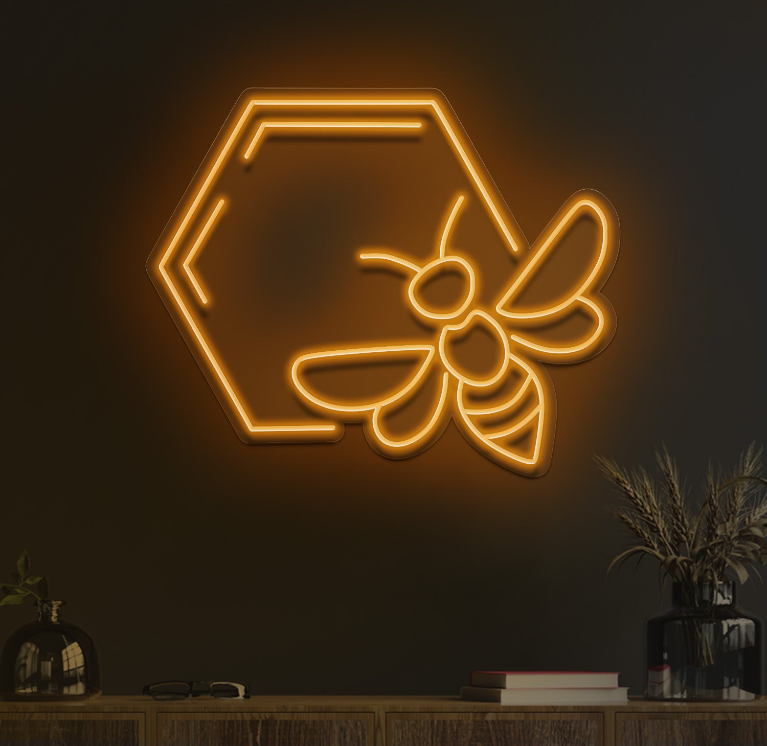 Honeycomb bee neon sign