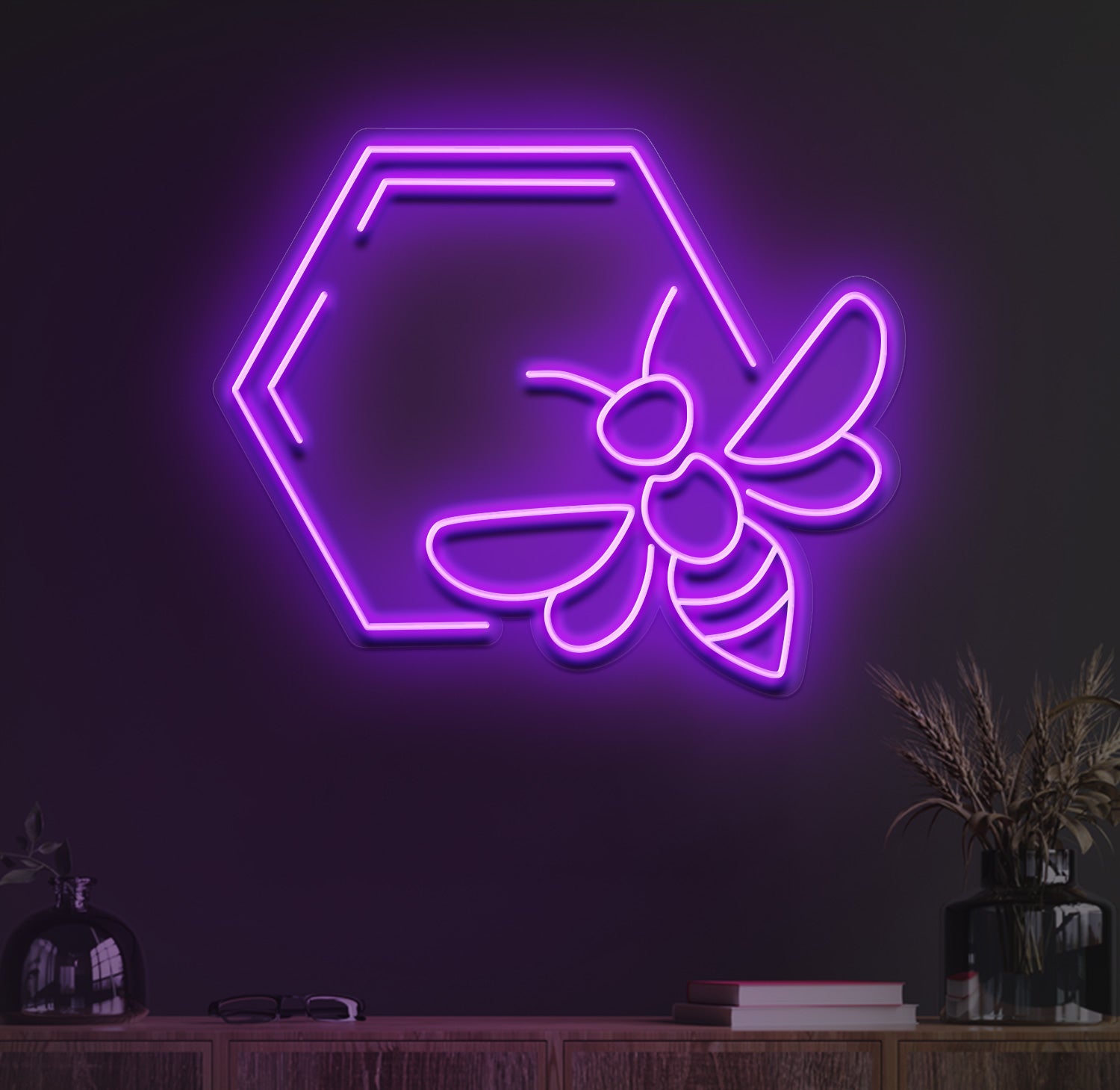 Honeycomb bee neon sign