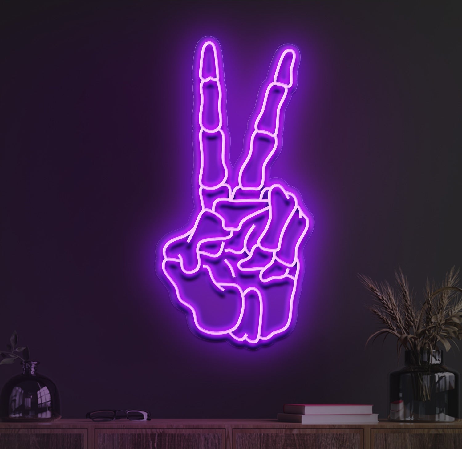 Skeleton Peace Neon Sign