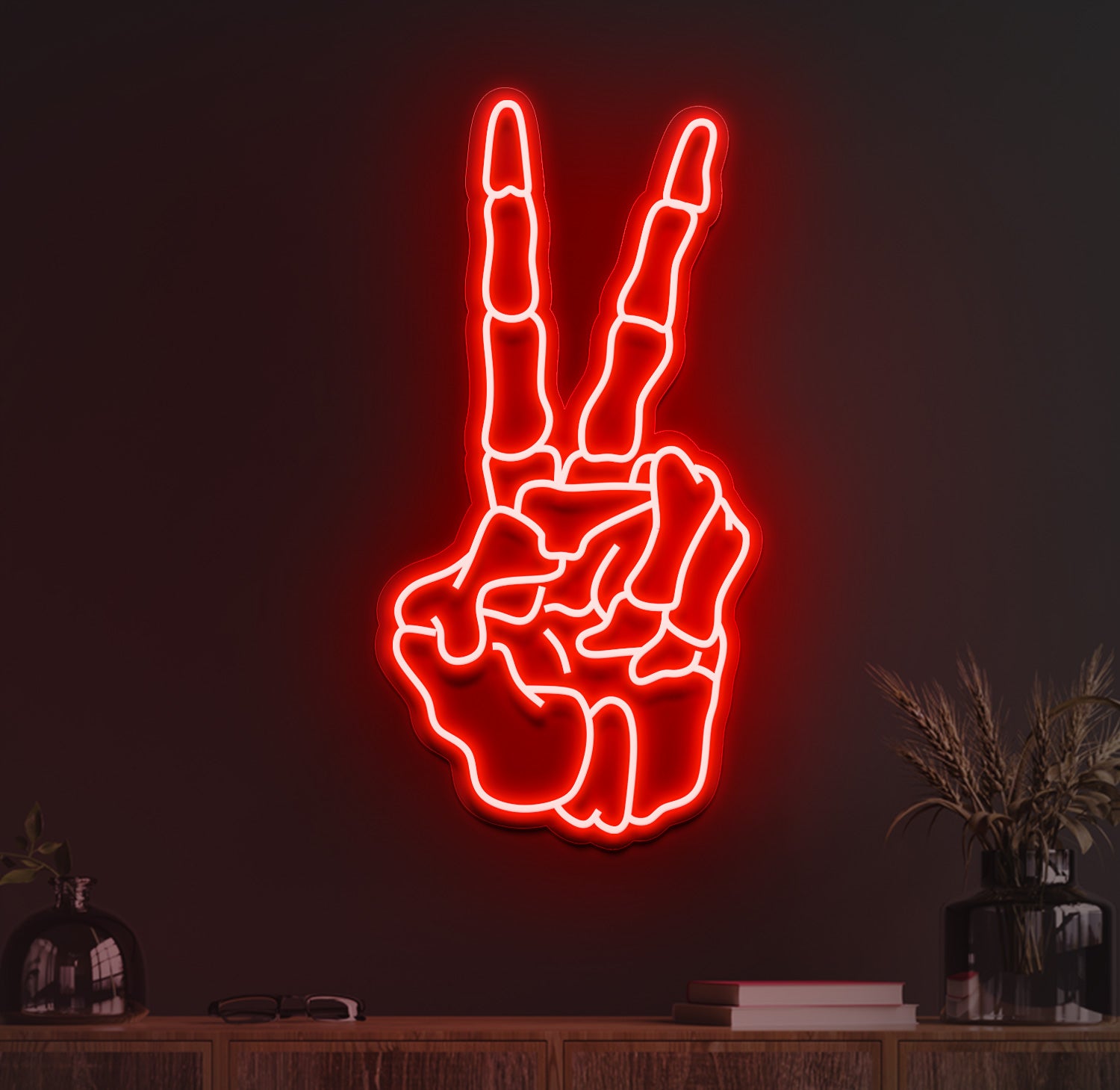 Skeleton Peace Neon Sign