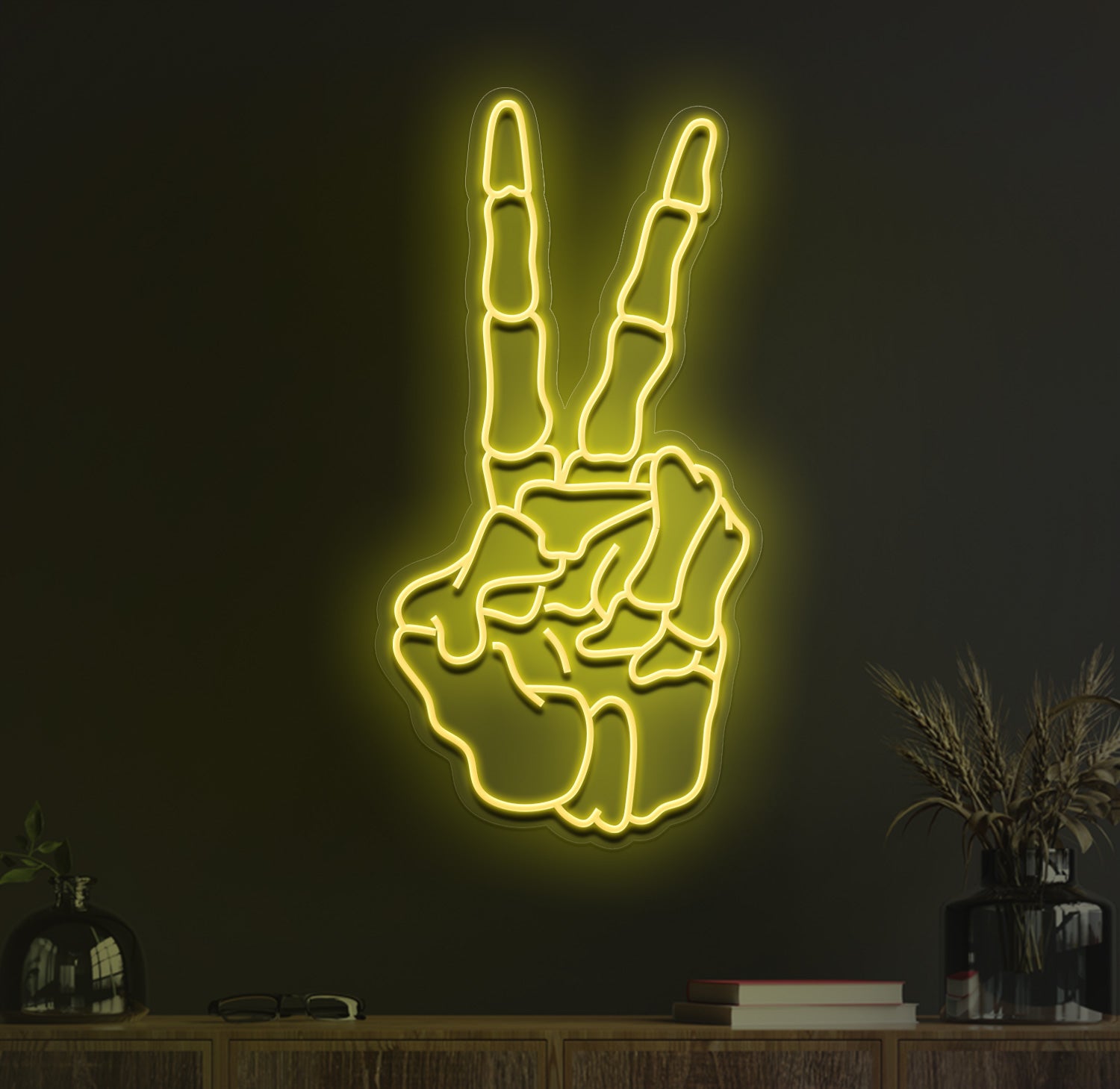 Skeleton Peace Neon Sign